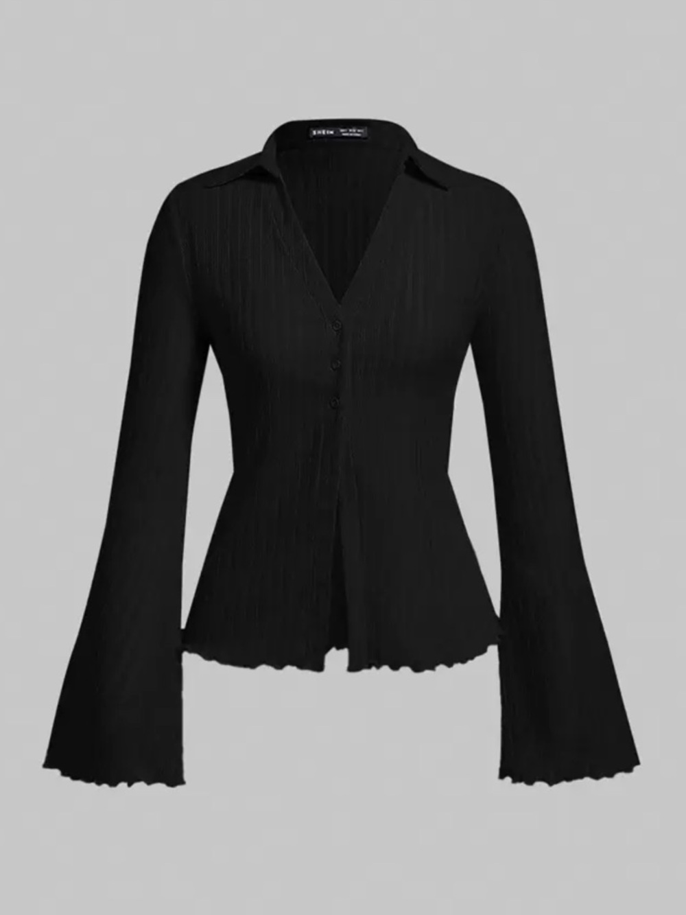 SHEIN - Lettuce Trim Button Front Trumpet Long Sleeve